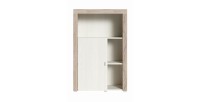 Buffet haut collection BELMONT une porte et trois niches. Coloris chêne et blanc crème effet bois.