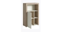 Buffet haut collection BELMONT une porte et trois niches. Coloris chêne et blanc crème effet bois.