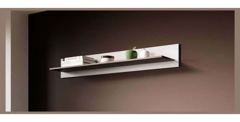 Étagère murale coloris blanc effet bois et chêne. Collection JUDY.