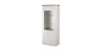 Vitrine haute design, 1 porte collection JUDY. Coloris blanc effet bois et chêne.