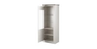 Vitrine haute design, 1 porte collection JUDY. Coloris blanc effet bois et chêne.