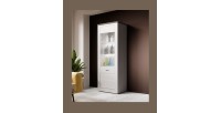 Vitrine haute design, 1 porte collection JUDY. Coloris blanc effet bois et chêne.