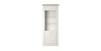 Vitrine haute design, 1 porte collection JUDY. Coloris blanc effet bois et chêne.