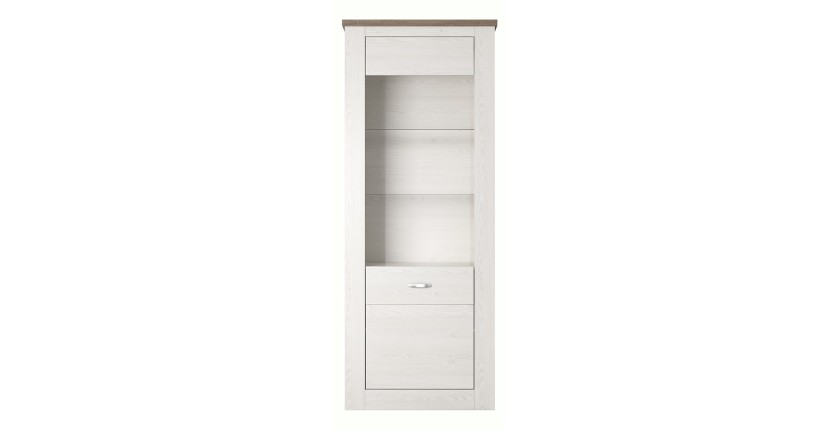 Vitrine haute design, 1 porte collection JUDY. Coloris blanc effet bois et chêne.
