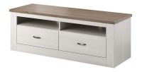 Meuble TV 150cm collection JUDY. Coloris blanc effet bois et chêne.