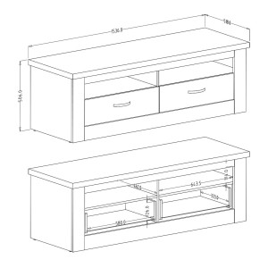 Meuble TV 150cm collection JUDY. Coloris blanc effet bois et chêne.