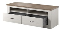 Meuble TV 150cm collection JUDY. Coloris blanc effet bois et chêne.