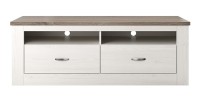 Meuble TV 150cm collection JUDY. Coloris blanc effet bois et chêne.
