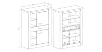 Buffet haut collection JUDY deux portes, un tiroir et quatre niches. Coloris blanc effet bois et chêne.