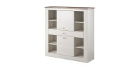 Vaisselier XL collection JUDY. Coloris blanc effet bois et chêne.