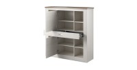 Vaisselier XL collection JUDY. Coloris blanc effet bois et chêne.