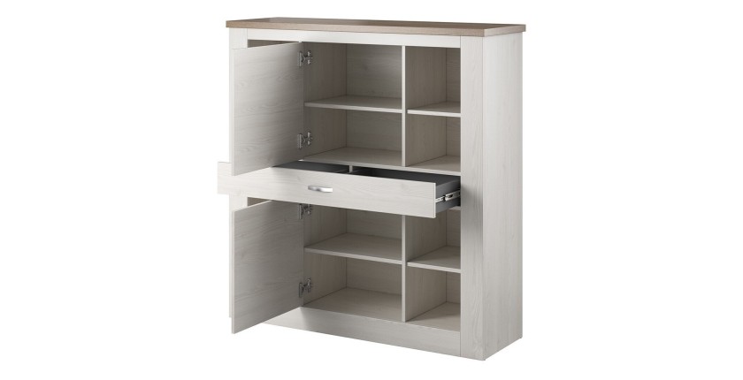 Vaisselier XL collection JUDY. Coloris blanc effet bois et chêne.