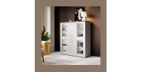 Vaisselier XL collection JUDY. Coloris blanc effet bois et chêne.