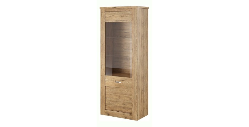 Vitrine haute design, 1 porte collection JUDY. Coloris chêne.
