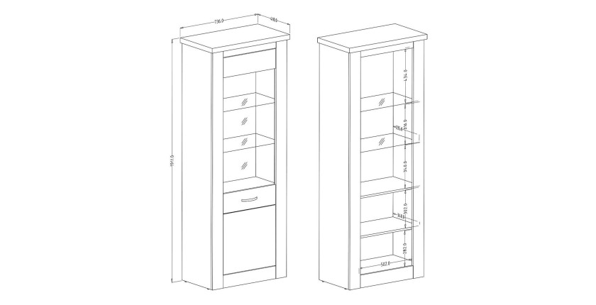 Vitrine haute design, 1 porte collection JUDY. Coloris chêne.