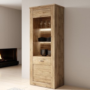 Vitrine haute design, 1 porte collection JUDY. Coloris chêne.