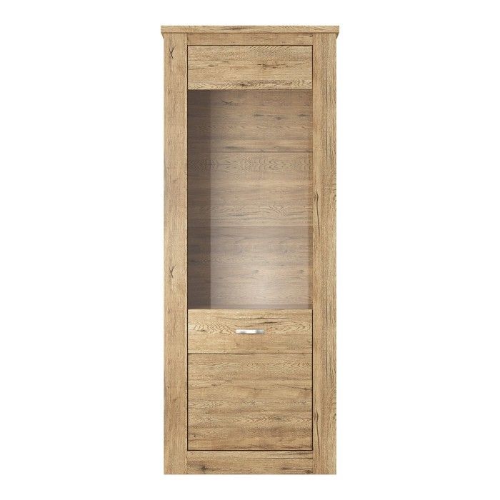Vitrine haute design, 1 porte collection JUDY. Coloris chêne.