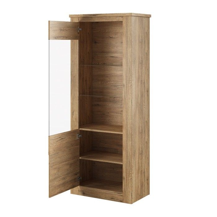 Vitrine haute design, 1 porte collection JUDY. Coloris chêne.