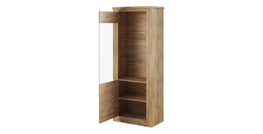 Vitrine haute design, 1 porte collection JUDY. Coloris chêne.