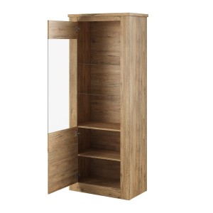 Vitrine haute design, 1 porte collection JUDY. Coloris chêne.