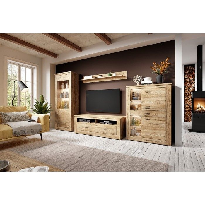 Vitrine haute design, 1 porte collection JUDY. Coloris chêne.