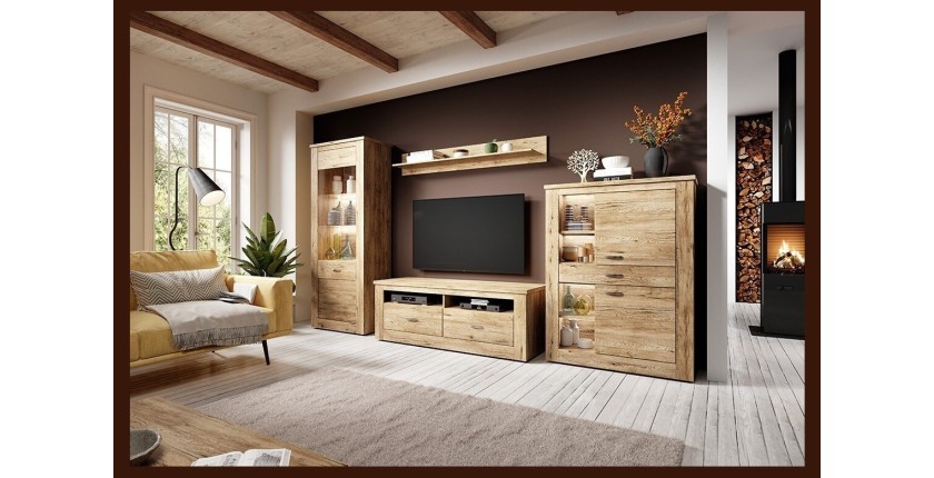 Vitrine haute design, 1 porte collection JUDY. Coloris chêne.