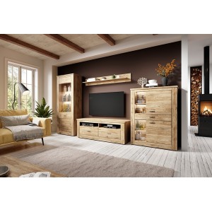 Vitrine haute design, 1 porte collection JUDY. Coloris chêne.