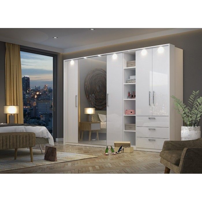 Bibliothèque pour dressing collection MODULO coloris blanc avec LED incluses.