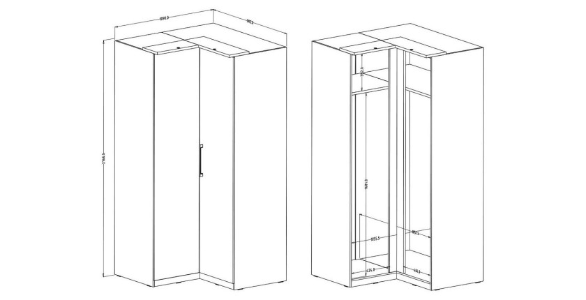 Armoire d'angle pour dressing collection MODULO coloris blanc avec LED incluses.