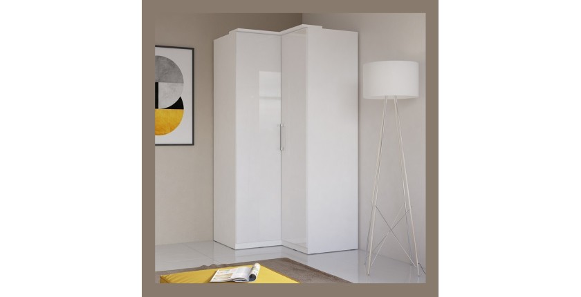 Armoire d'angle pour dressing collection MODULO coloris blanc avec LED incluses.