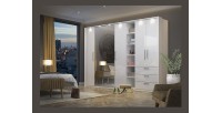 Armoire 2 portes pour dressing collection MODULO coloris blanc avec LED et pack 3 étagères inclus.