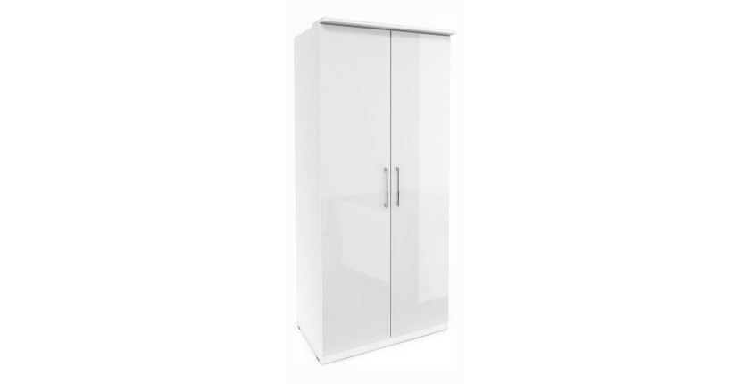 Armoire 2 portes pour dressing collection MODULO coloris blanc avec LED et pack 3 étagères inclus.