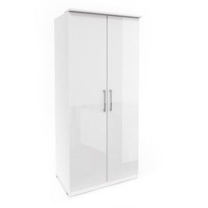 Armoire 2 portes pour dressing collection MODULO coloris blanc avec LED et pack 3 étagères inclus.