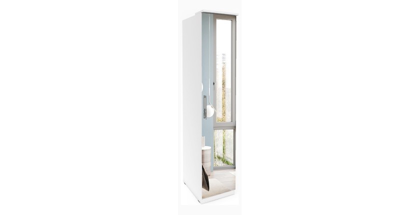 Armoire 1 porte avec miroir pour dressing collection MODULO coloris blanc avec LED incluses.