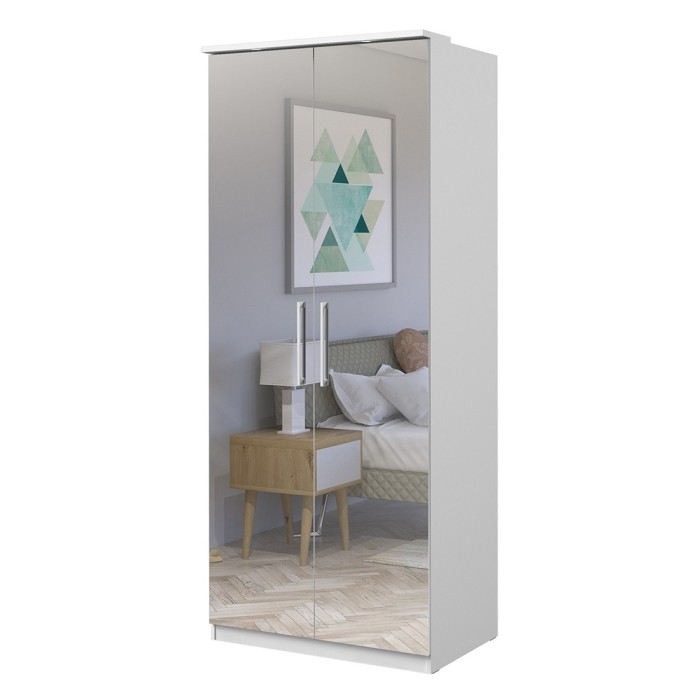 Armoire 2 portes avec miroir pour dressing collection MODULO coloris blanc avec LED et pack 3 étagères inclus.