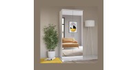 Armoire 2 portes avec miroir pour dressing collection MODULO coloris blanc avec LED et pack 3 étagères inclus.