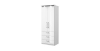 Armoire 2 portes et 3 tiroirs pour dressing collection MODULO coloris blanc avec LED et pack 3 étagères inclus.