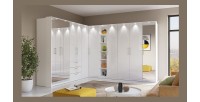 Armoire 2 portes et 3 tiroirs pour dressing collection MODULO coloris blanc avec LED et pack 3 étagères inclus.