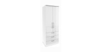 Armoire 2 portes et 3 tiroirs pour dressing collection MODULO coloris blanc avec LED et pack 3 étagères inclus.