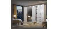 Dressing complet collection MODULO coloris blanc avec LED, joues de finitions et packs étagères inclus.
