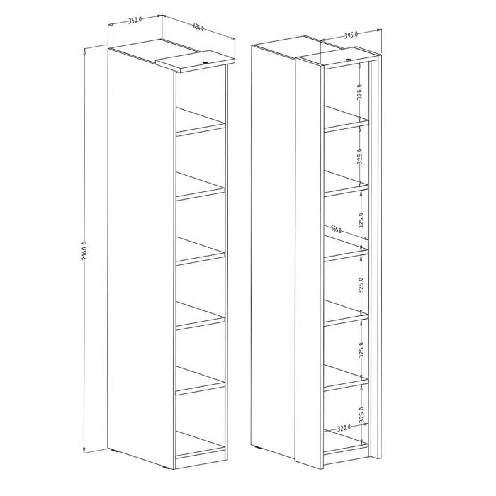 Dressing d'angle complet collection MODULO coloris blanc avec LED, joues de finitions et packs étagères inclus.