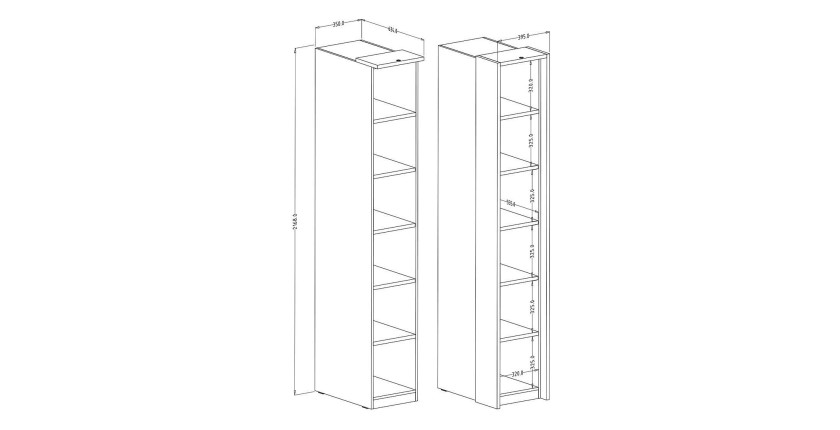 Dressing d'angle complet collection MODULO coloris blanc avec LED, joues de finitions et packs étagères inclus.