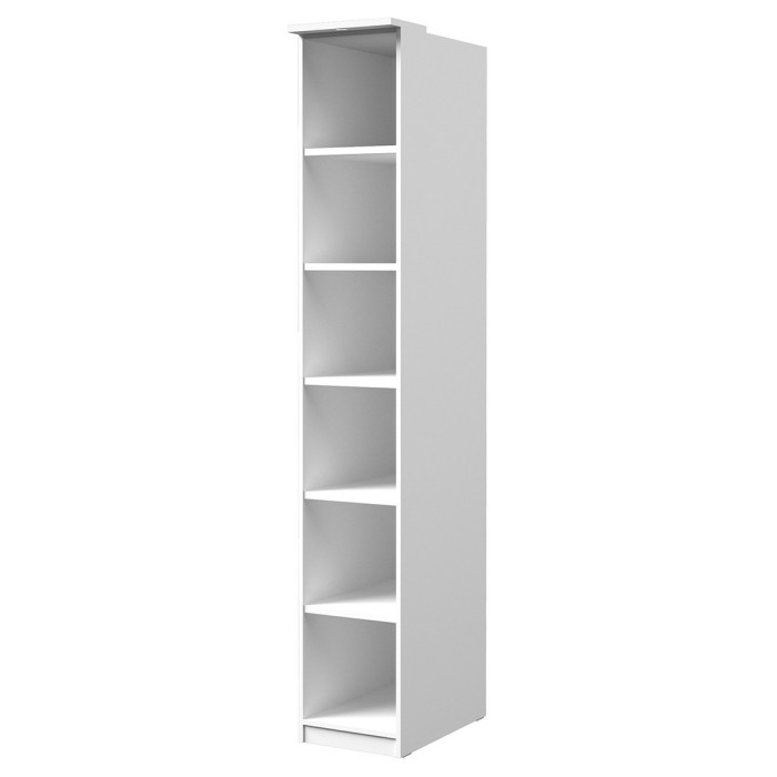 Dressing d'angle complet collection MODULO coloris blanc avec LED, joues de finitions et packs étagères inclus.