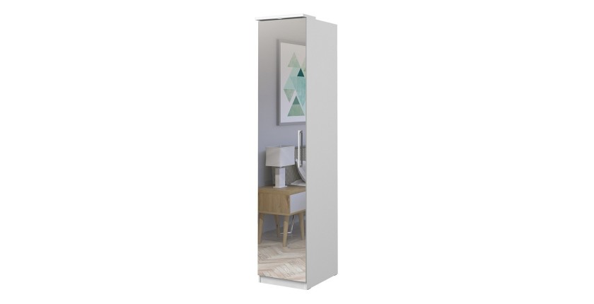 Dressing d'angle complet collection MODULO coloris blanc avec LED, joues de finitions et packs étagères inclus.