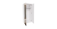 Dressing d'angle complet collection MODULO coloris blanc avec LED, joues de finitions et packs étagères inclus.