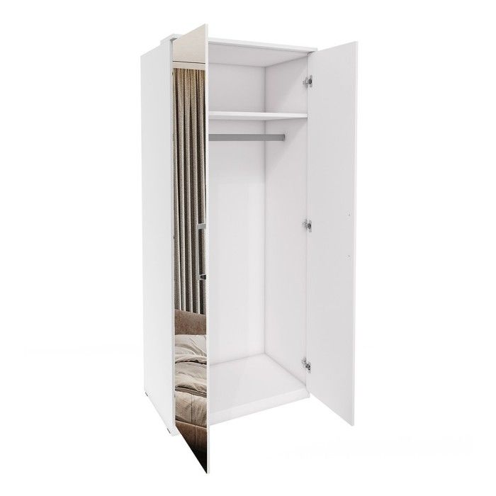 Dressing d'angle complet collection MODULO coloris blanc avec LED, joues de finitions et packs étagères inclus.
