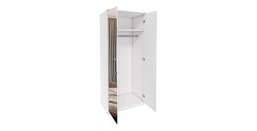 Dressing d'angle complet collection MODULO coloris blanc avec LED, joues de finitions et packs étagères inclus.