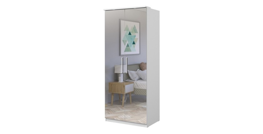 Dressing d'angle complet collection MODULO coloris blanc avec LED, joues de finitions et packs étagères inclus.