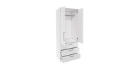 Dressing d'angle complet collection MODULO coloris blanc avec LED, joues de finitions et packs étagères inclus.