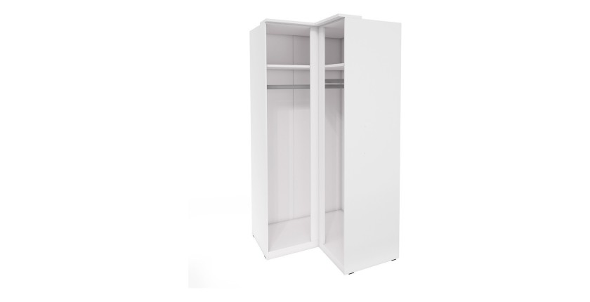 Armoire d'angle pour dressing collection MODULO coloris chêne et blanc brillant avec LED incluses.